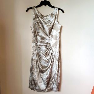 London Times Floral Gray and White Faux Silk Dress, Size 8